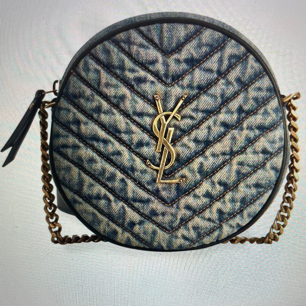 Saint Laurent Round Quilted Denim Crossbody Bag